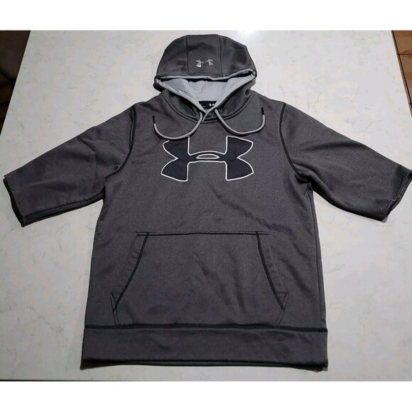 Under Armour Rival Hoodie Short Sleeve Coach's Gray Big Logo UA SMALL NWOT - Picture 2 of 9